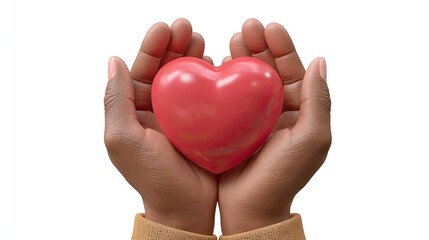 Obraz premium Two hands gently cradle a vibrant red heart, symbolizing love, care, and health