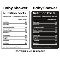Editable & Resizable Baby Shower Nutrition Facts Printable