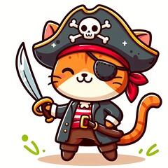 Naklejka premium Cute Cat Pirates Cartoon Vector Icon Illustration