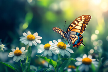 Erth give background with flowers and butterfly, World environment give concept