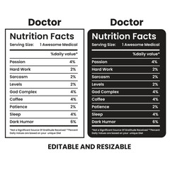 Doctor Nutrition Facts,nutrition facts, nutrition Label,twisted tea nutrition facts,nutrition calculator,Marriage gift nutrition facts,vector design