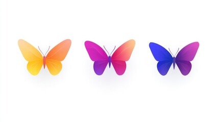 Colorful butterflies on white background, nature design, spring theme
