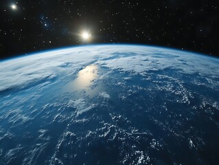 Fototapeta premium Sunlit Earth viewed from space, showcasing clouds and ocean