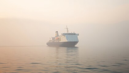 Fototapeta premium Cargo Ship sailing through foggy waters.