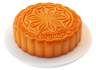 Traditional Chinese Mooncake on White Plate Close Up Illustration on transparent background	