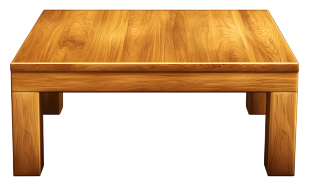 Wooden Table with Natural Grain Texture Front View Illustration png cut out isolated on white background	
 