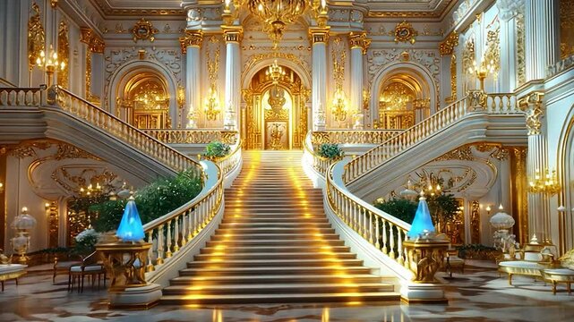 Grand Palace Interior with Golden Staircase.