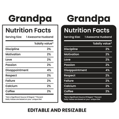 Grandpa Nutrition Facts,nutrition facts, nutrition Label,twisted tea nutrition facts,nutrition calculator,Marriage gift nutrition facts,vector design