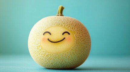 Cheerful Melon with a Smiling Face Against a Bright Background for Fun and Whimsical Concepts