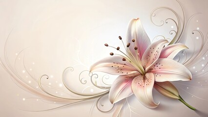 Elegant Lily Blossom with Delicate Swirling Floral Design on a Soft Background