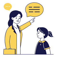 Teacher Guiding Student with Speech Bubbles Illustration