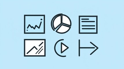 Data analysis icons; charts, graphs, report; pastel background; website design