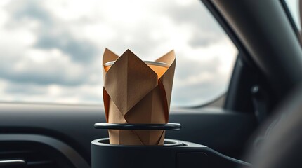 Takeaway drink in car cup holder