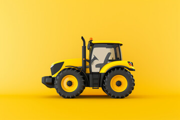 Fototapeta premium A vibrant yellow tractor against a sunny backdrop, standing proudly on a bright yellow background, perfect for agricultural or industrial themed projects. 