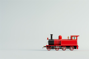 A striking image of a classic red train toy, perfectly capturing the essence of childhood imagination and adventure. The train is depicted in a vibrant, minimalist style.