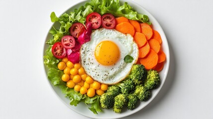 Colorful Healthy Breakfast Plate with Egg, Fresh Vegetables, and Vibrant Greens for Nutrient-Rich Meal