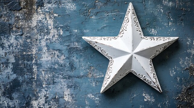 White star on blue textured background.