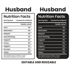Husband Nutrition Facts,nutrition facts, nutrition Label,twisted tea nutrition facts,nutrition calculator,Marriage gift nutrition facts,vector design