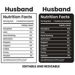 Husband Nutrition Facts,nutrition facts, nutrition Label,twisted tea nutrition facts,nutrition calculator,Marriage gift nutrition facts,vector design