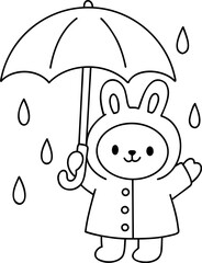 Cute rabbit character holding umbrella on rainy day, spreading joy and warmth