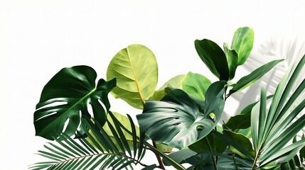 Obraz premium Lush Tropical Plant Arrangement Featuring Monstera and Rubber Leaves