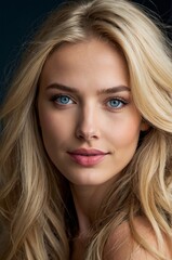 Fototapeta premium a woman with blue eyes, blonde hair is posing like a professional model