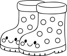 Cute rubber boots with polka dots and smiling faces, perfect for rainy days