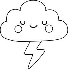 Cute cloud with smiling face and lightning bolt below, representing playful stormy theme
