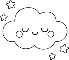 Cute cloud with smiling face and stars surrounding it, evoking whimsical and dreamy atmosphere