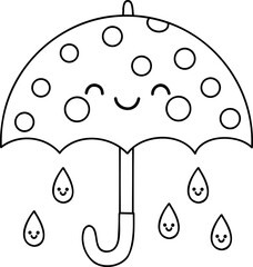 Cute umbrella with smiling raindrops, perfect for rainy day theme