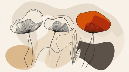 Obraz premium Abstract Line Art Flowers on Beige Background