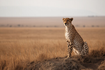 Cheetah Sitting on the Horizon of the Savannah