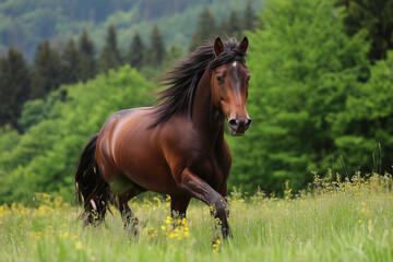 Fototapeta premium A horse running freely across a field