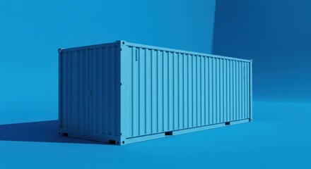 Fototapeta premium Blue shipping container against monochromatic background