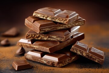 Delicious stack of chocolate bars with melting edges and rich texture capturing the essence of sweet cravings