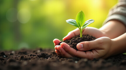 Plant in Hands. Ecology concept. Nature Background 