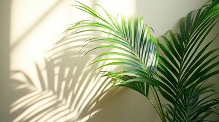 Sunlight through window on palm leaves