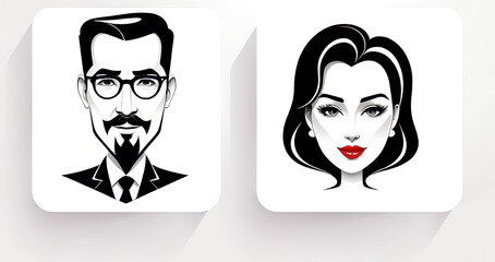 set of icons of avatars, group of people in cartoon, comics of persons