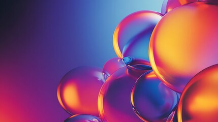 Spheres of iridescent, vibrant colors reflecting light on a gradient background