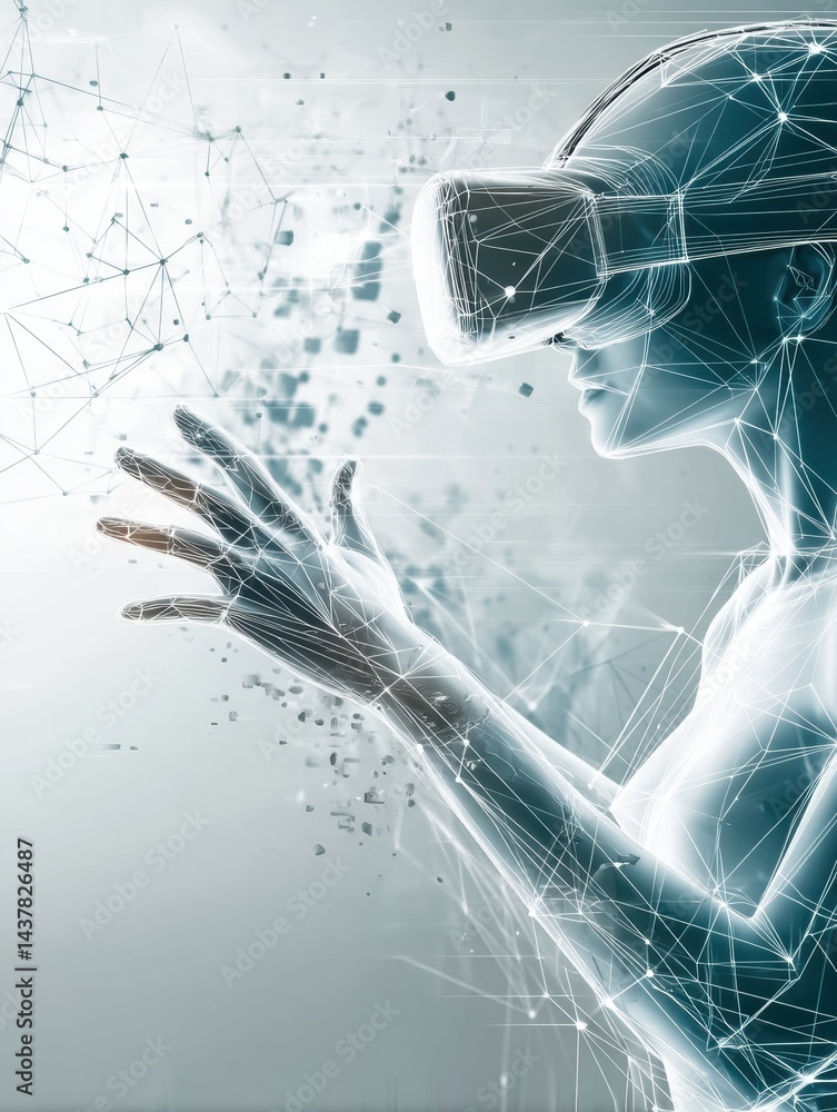 Aufkleber Futuristic Virtual Reality Interface Controlled by Artificial Intelligence Showcasing Human Interaction and Technology Integration