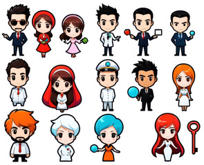 set of icons of avatars, group of people in cartoon, comics of persons