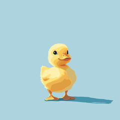 Cute yellow duckling on blue background