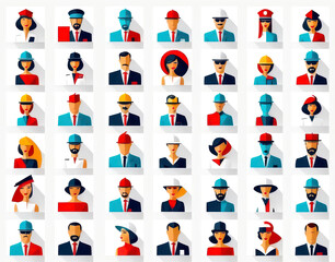 set of icons of avatars, group of people in cartoon, comics of persons