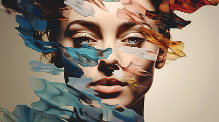 Dreamy Abstract Woman Portrait with Flowing Colors and Soft Surrealism

