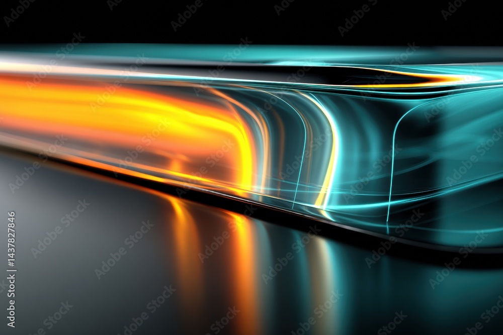 Poster Detail of Curved Edge Screen Showcasing Vibrant Ambient Reflections in a Modern Design Setting