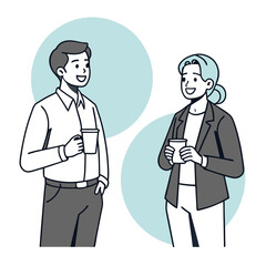 Happy Colleagues Chatting with Coffee During Break