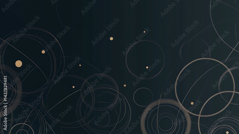 Poster abstract dark background with golden circles and lines design element
