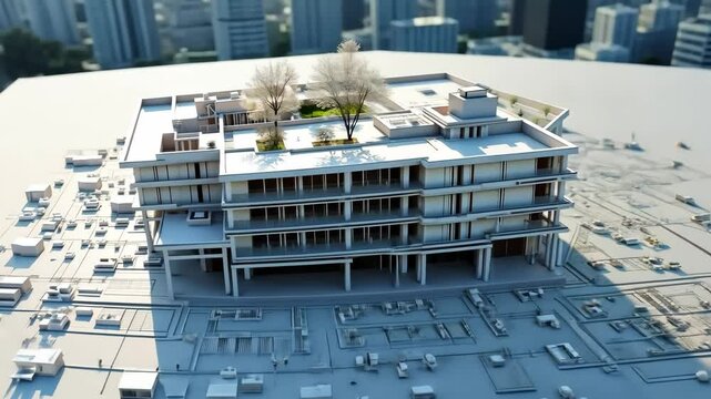 digital construction building information modeling bim concept with 3d model and blueprints illustration