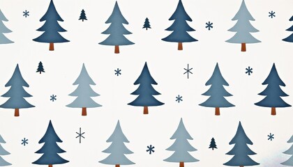 Obraz premium Minimalist winter evergreen tree and snowflake pattern in blue and gray on white for festive design