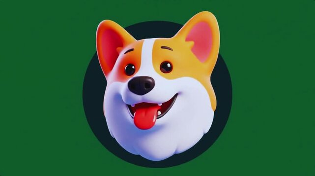 "3D Corgi Emoji Animation | Happy Dog Head with Tongue Out & Circular Design for Social Media"